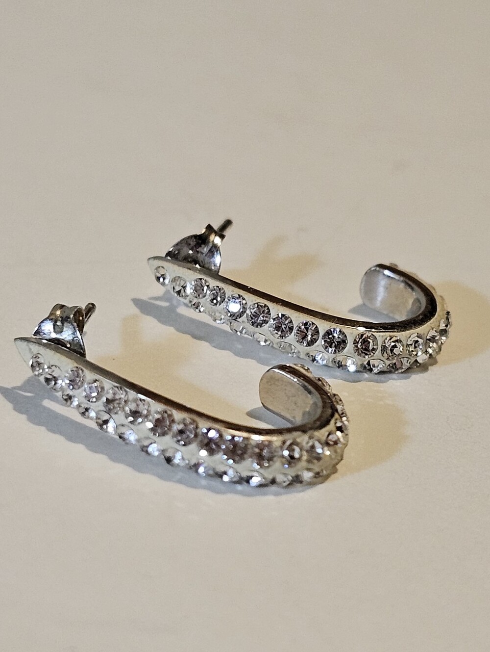 1990s .925 Silver Pave CZ J-Hoop Earrings
